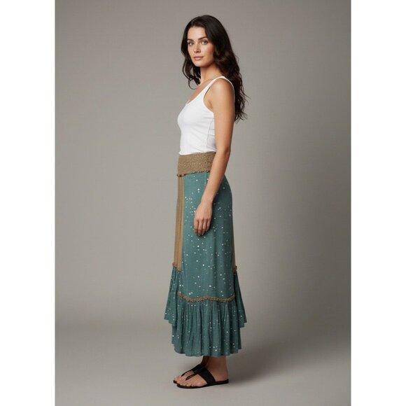 Rare Vtg Free People Beaded Waist Maxi Skirt | Boho Cottagecore Y2K Coquette 4/S - Picture 11 of 16